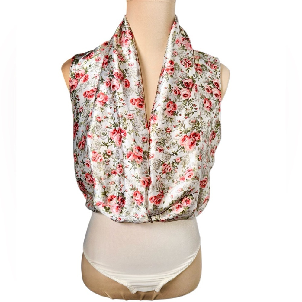 Vintage Oscar de La Renta Lingerie Pink Floral Silky Bodysuit Size Small